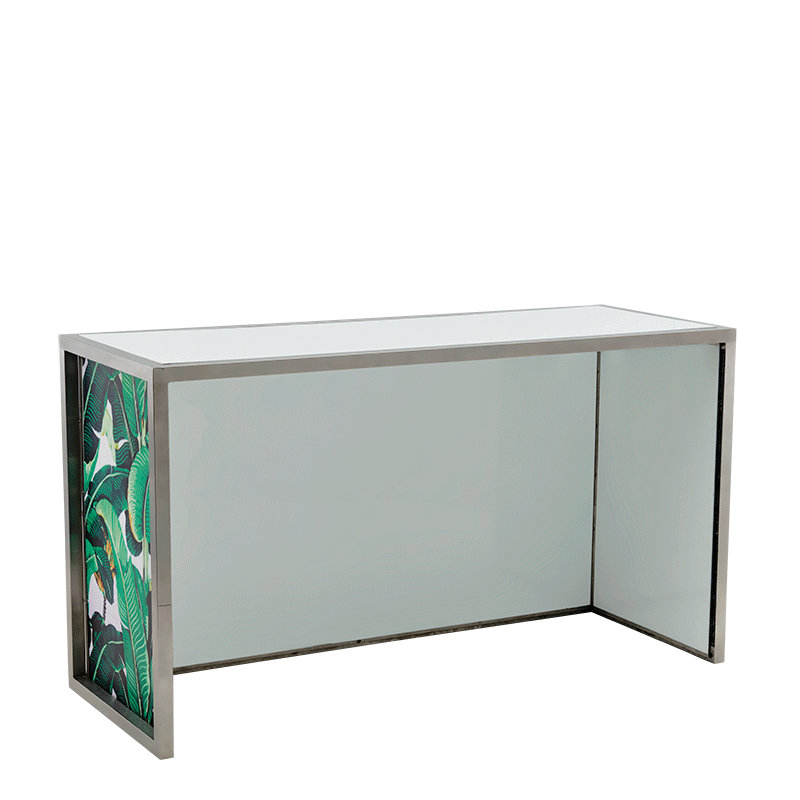 Unico Bar with Stainless Steel Frame and Palm Leaf Print Panels