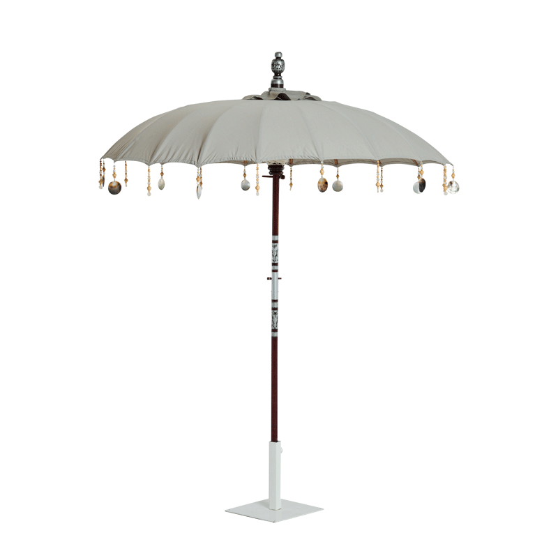 Garden Umbrella Oyster Grey with tassels and shell ornaments