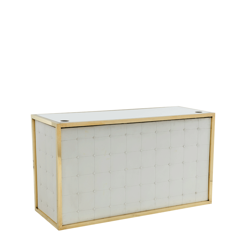 Unico DJ Booth with Gold Frame and White Upholstered Panels