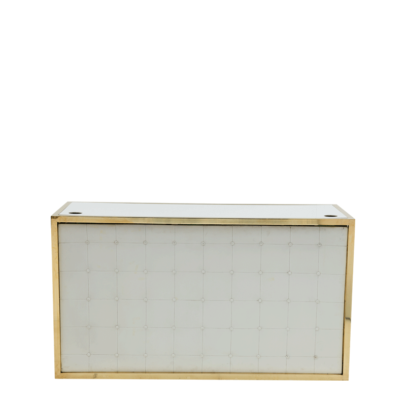 Unico DJ Booth with Gold Frame and White Upholstered Panels