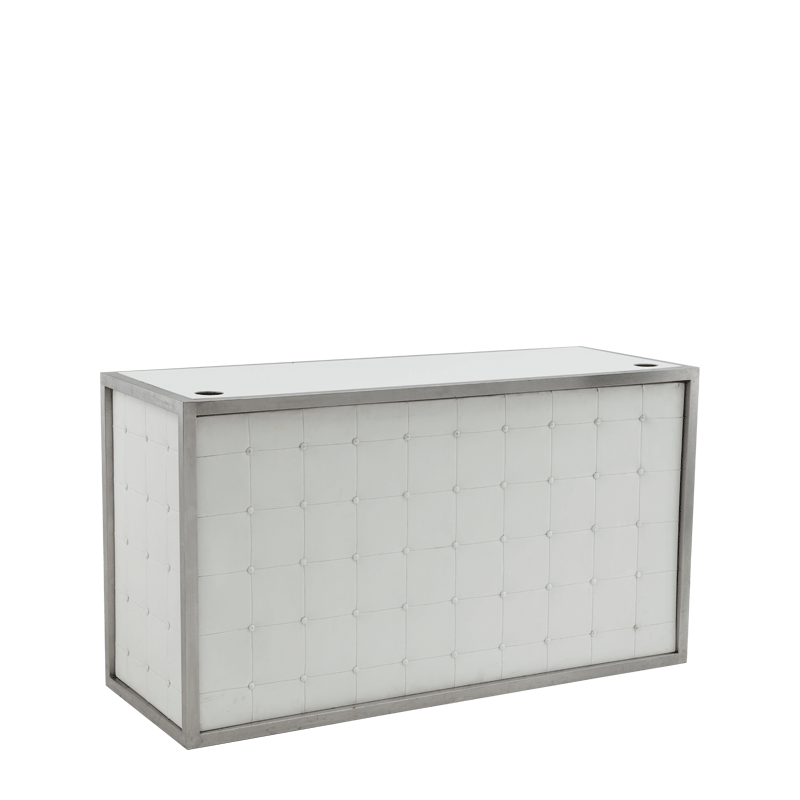 Unico DJ Booth - Stainless Steel Frame - White Upholstered Panels