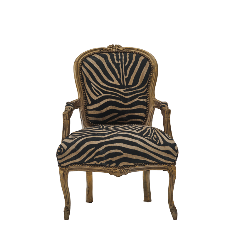 Louis Armchair in Gold with Zebra Seat Pad