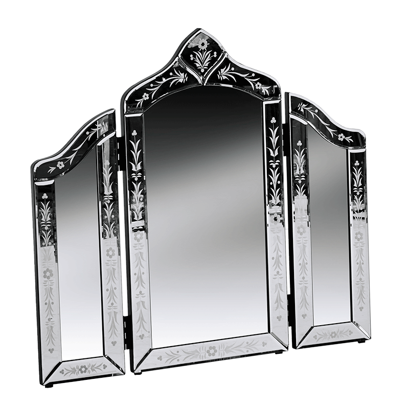 Curved Ornament Triple Fold Mirror