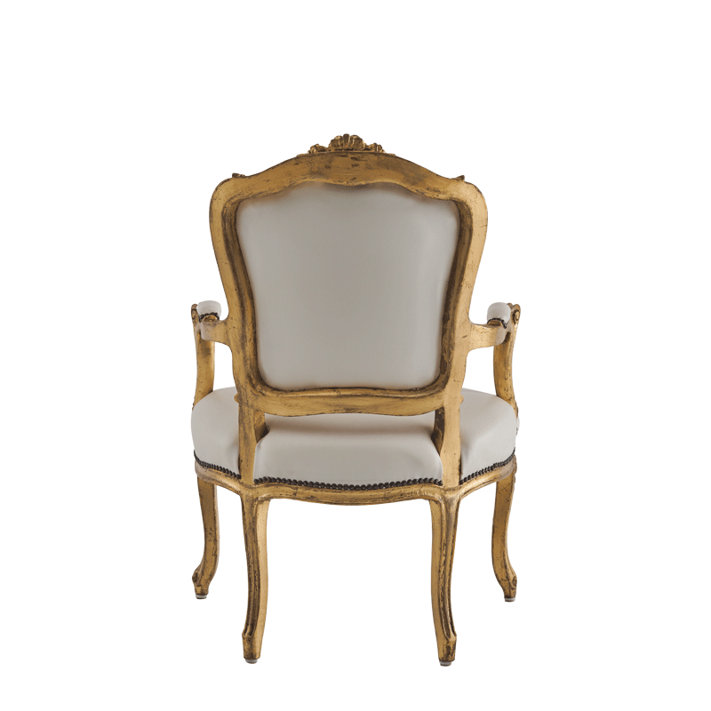 Orleans Armchair in Gold with White Leather Seat pad