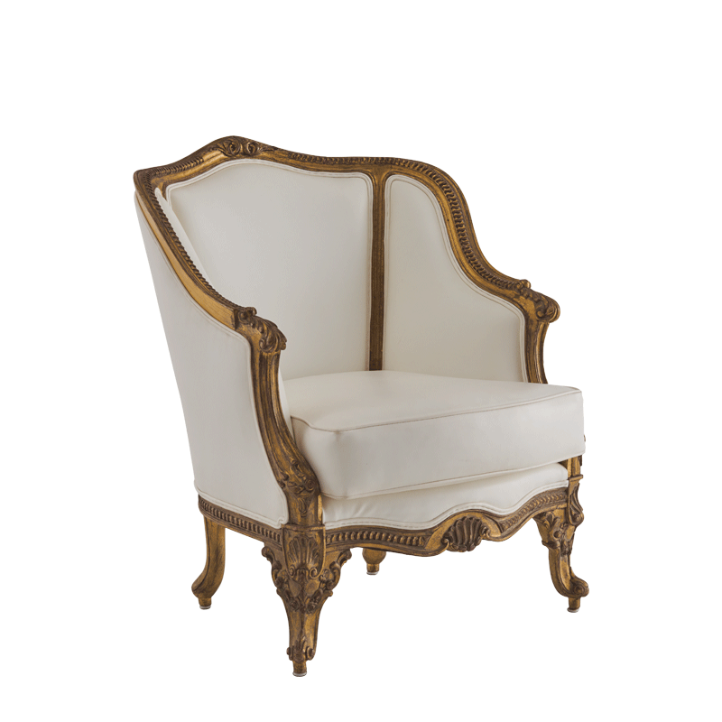 Orville Armchair in Gold Frame with White Leather Seat Pad