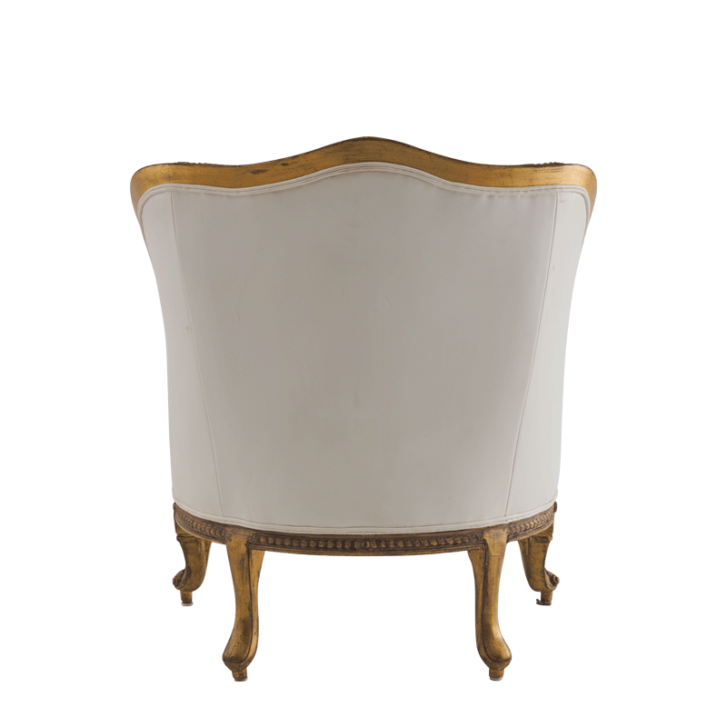 Orville Armchair in Gold Frame with White Leather Seat Pad