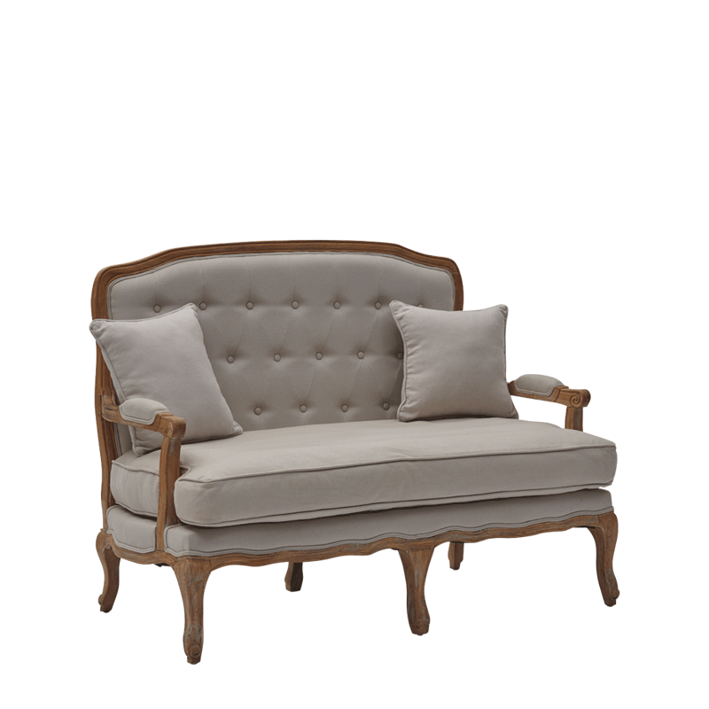 Paris Settee Sofa in Oak upholstered in Linen