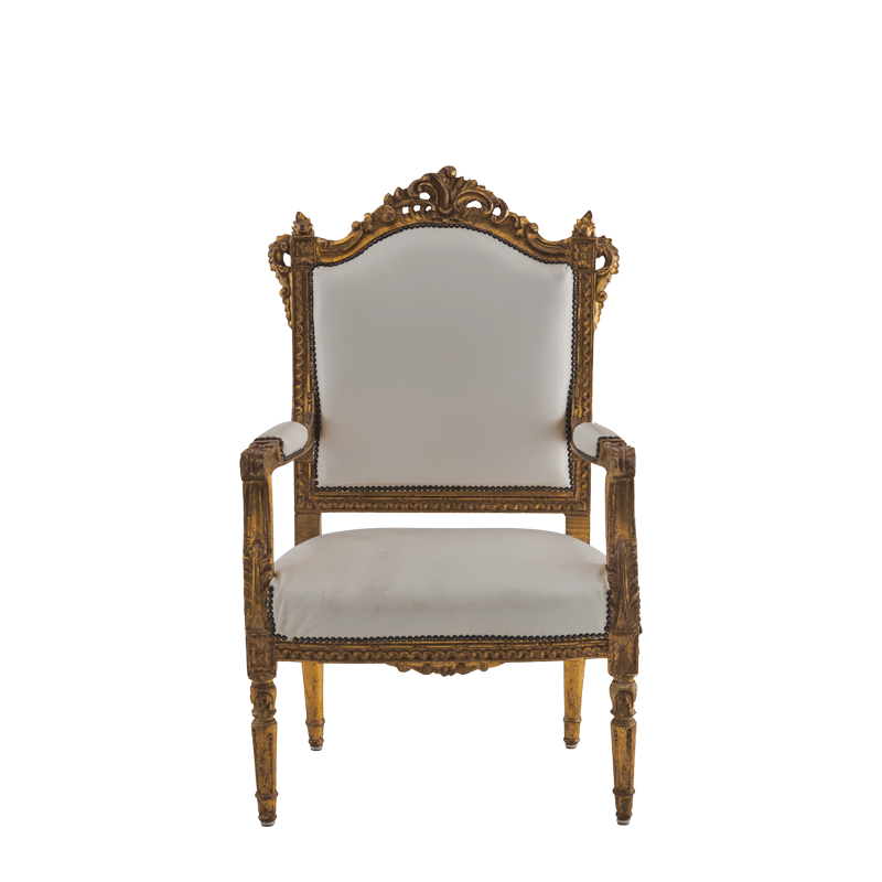 Regent Armchair with Gold Frame and White Leather Seat Pad