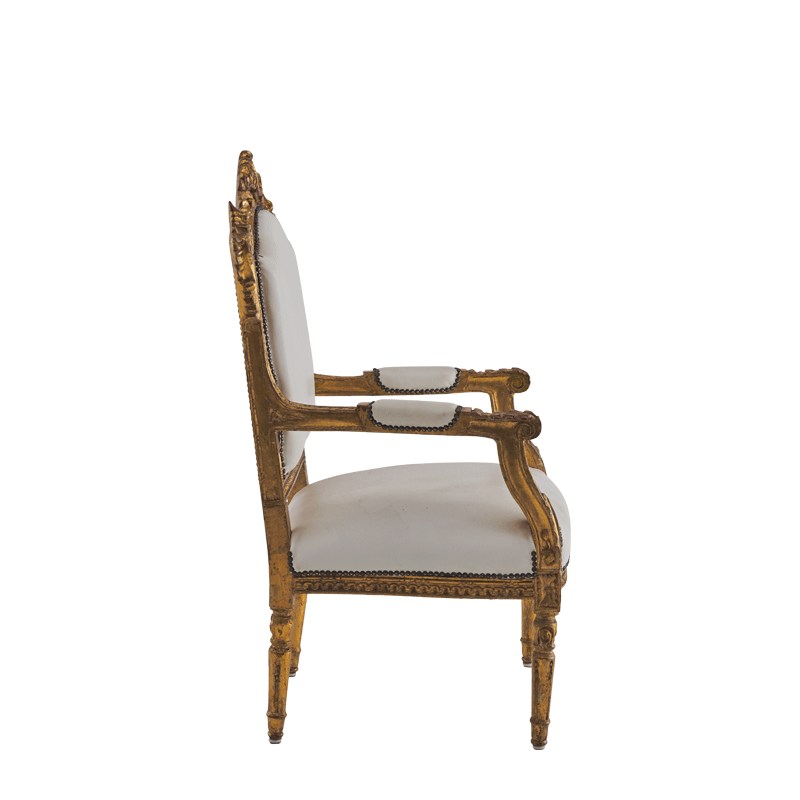 Regent Armchair with Gold Frame and White Leather Seat Pad