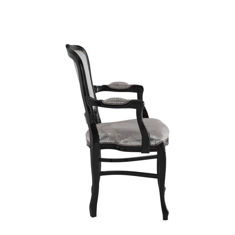 Versailles Armchair in Black with Silver Seat Pad