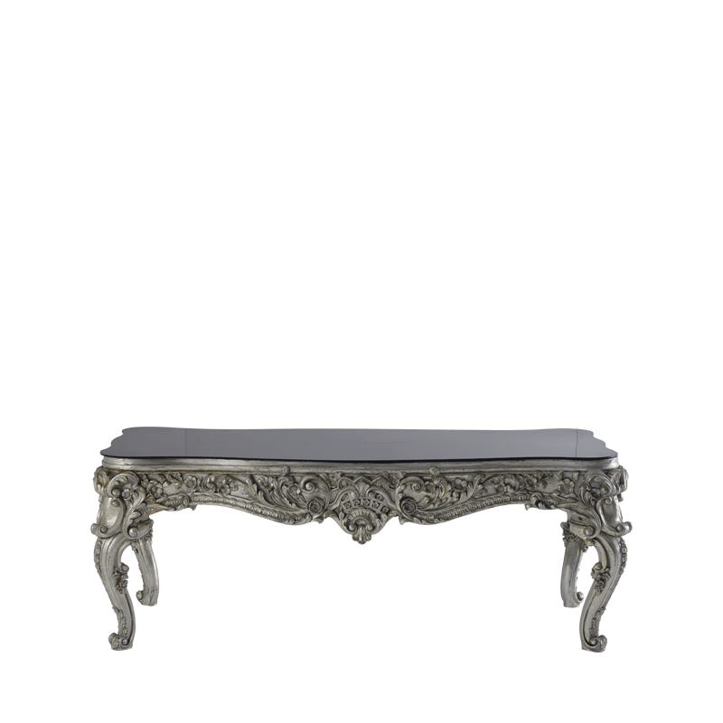 Versailles Coffee Table in Silver with Black Top