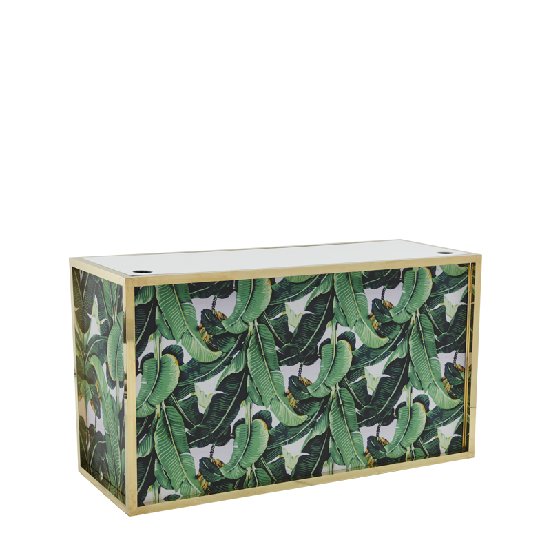 Unico DJ Booth with Gold Frame and Palm Leaf Print Panels