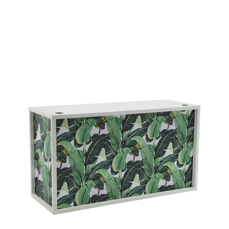 Unico DJ Booth with White Frame and Palm Leaf Print Panels