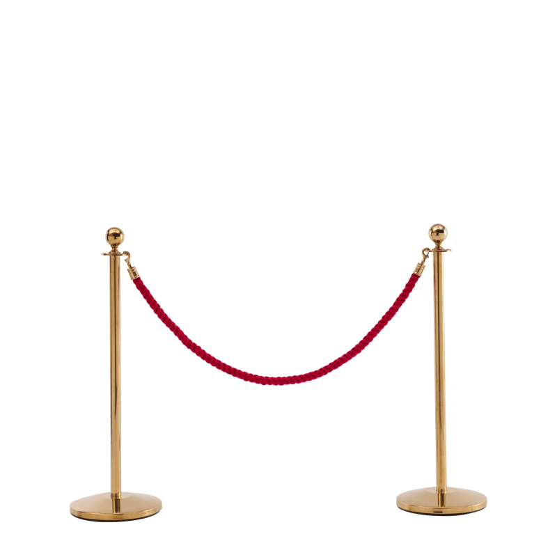 Stanchion in Gold Brass with Pink Rope