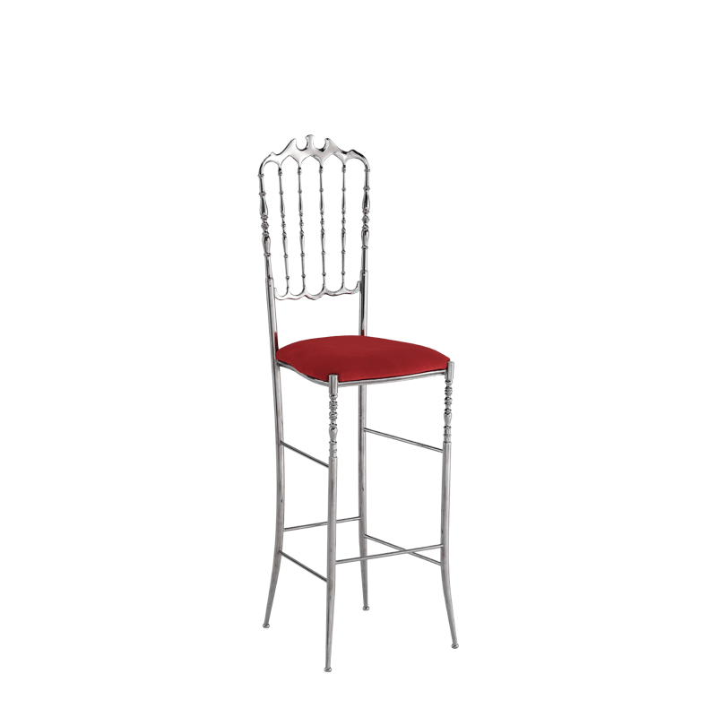 Napoleon Bar Stool in Chrome with Red Seat Pad