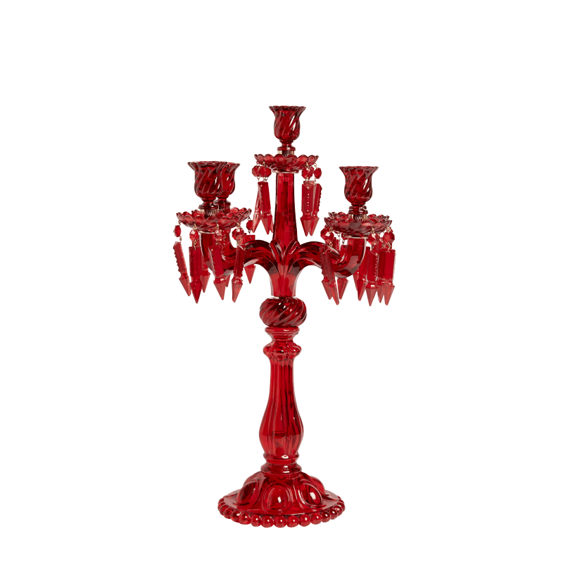 Crystal Drop Candelabra in Red Merlot