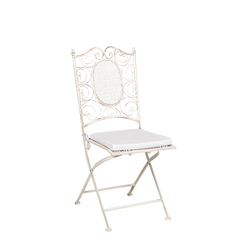 Chantilly white wrought iron chair with cushion